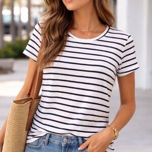 J.Crew Girlfriend Tee – Classic Striped Cotton, Size M